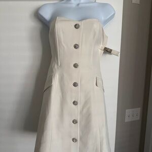 ASOS Strapless White Dress with Decorative Buttons